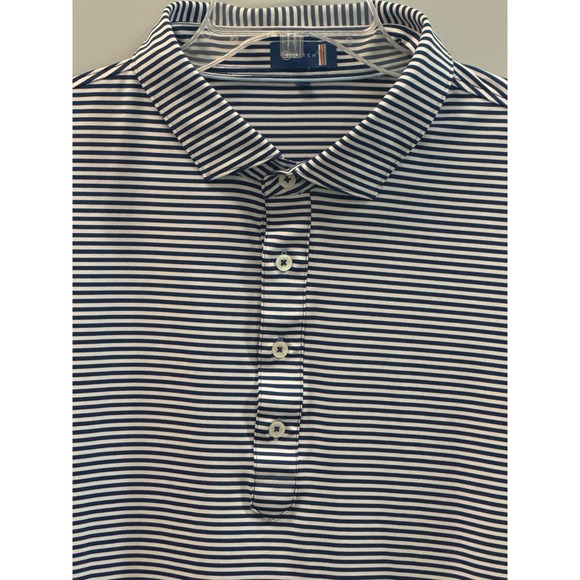 Stitch Golf Polo Shirt Mens XL Navy Blue White Striped Performance Casual - Picture 4 of 16